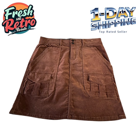 Brown Corduroy Cargo Skirt 6 Utility Workwear Gorpcore Y2K Pockets Streetwear - Picture 1 of 9